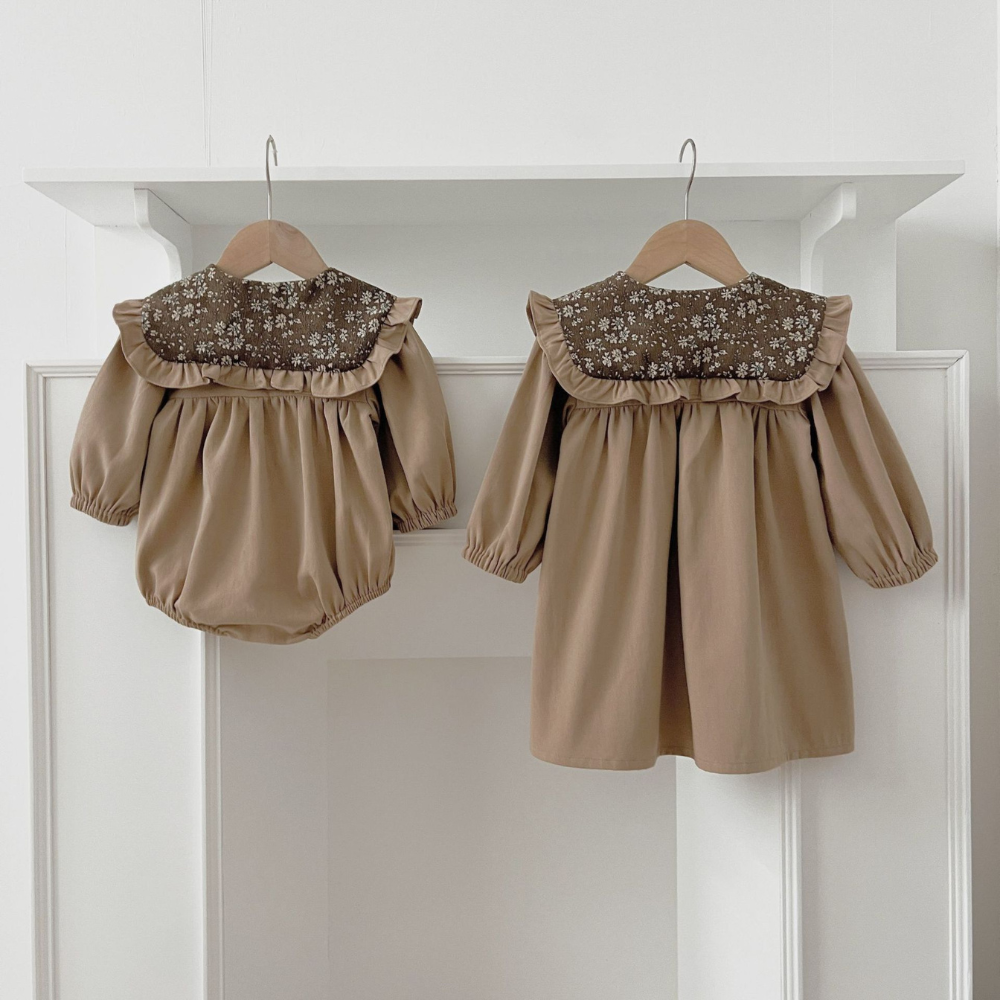 Floral Collar Baby Romper & Sister Dress Set-Beekee