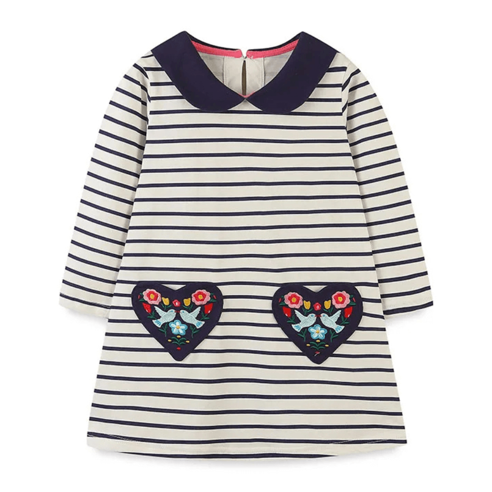 Sweetheart Striped Girls Long Sleeve Dress - Beekee