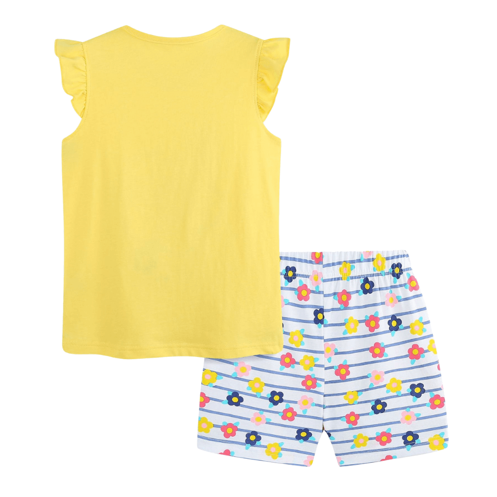 Sunny Flower Ruffle Top & Striped Shorts Set - Beekee
