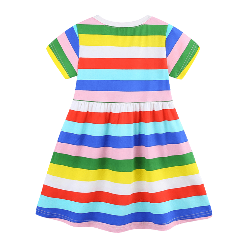 Rainbow Stripe Girls Summer Dress With Pocket - Beekee