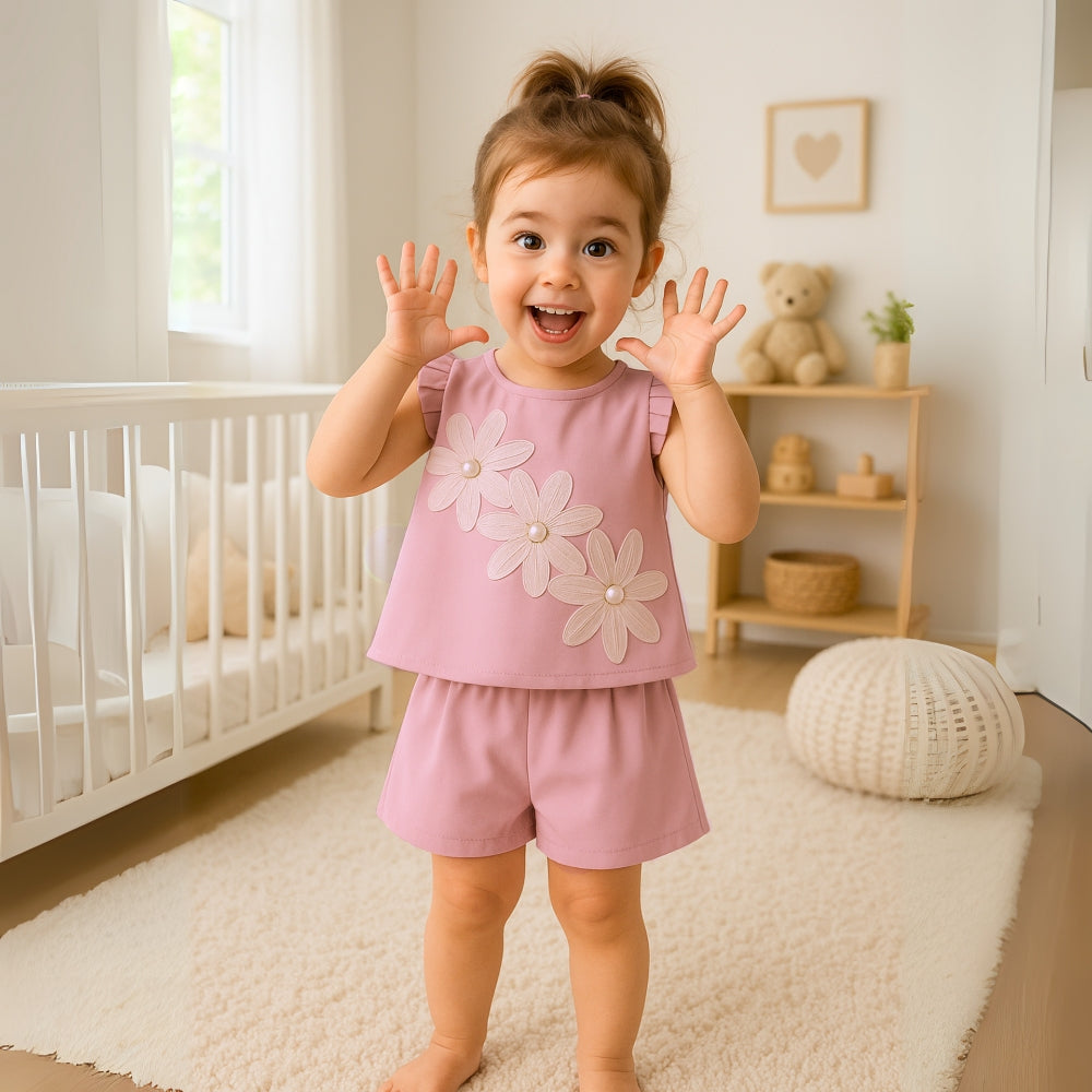 3D Flower Top and Shorts Set - Beekee