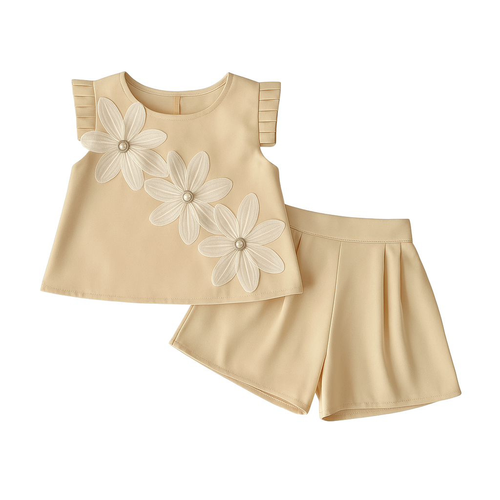 3D Flower Top and Shorts Set - Beekee