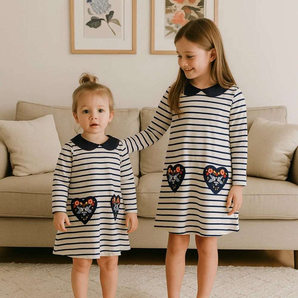 Sweetheart Striped Girls Long Sleeve Dress - Beekee