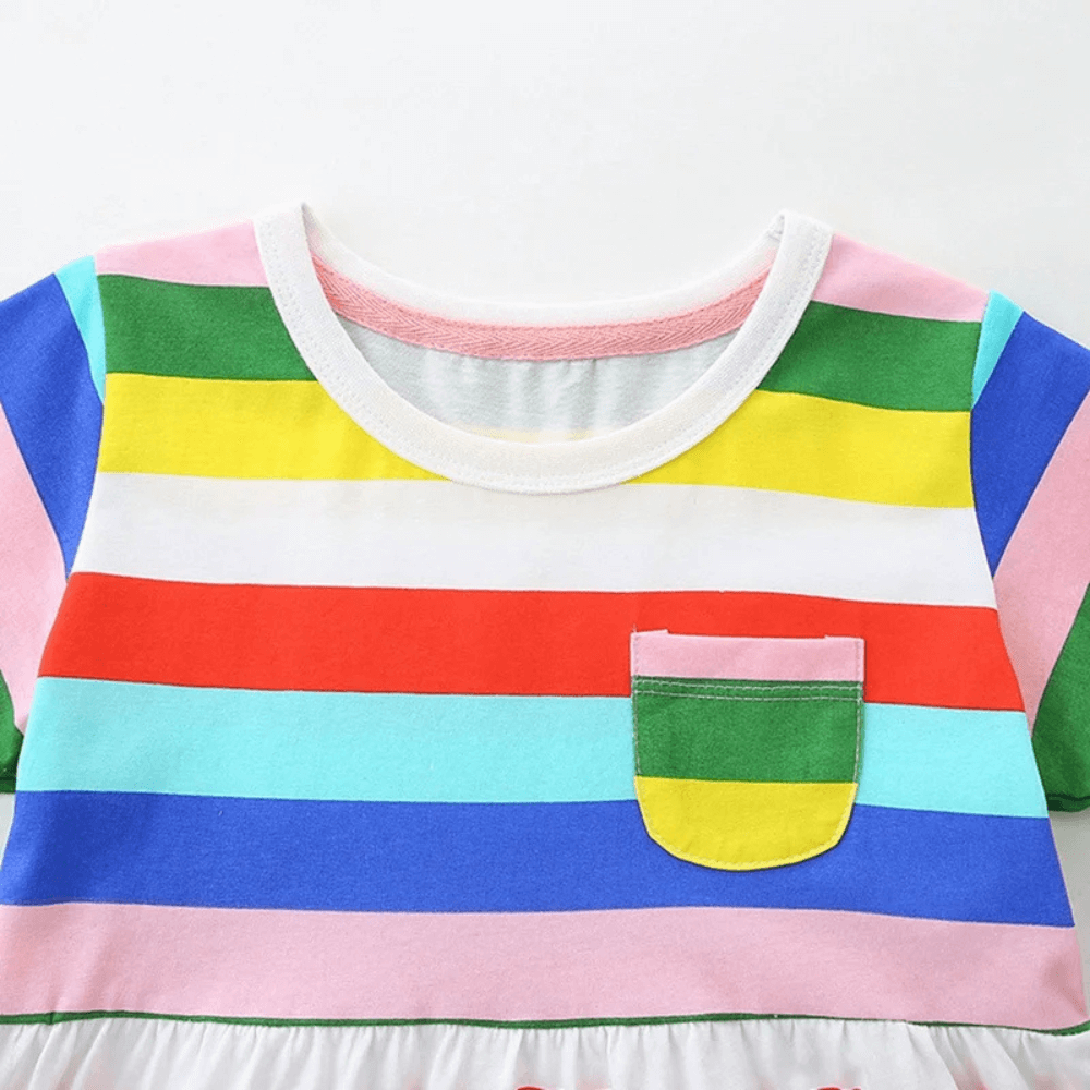 Rainbow Stripe Girls Summer Dress With Pocket - Beekee