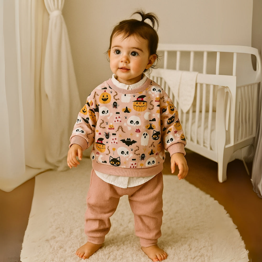 Halloween Pumpkin Sweatshirt and Corduroy Pants Set