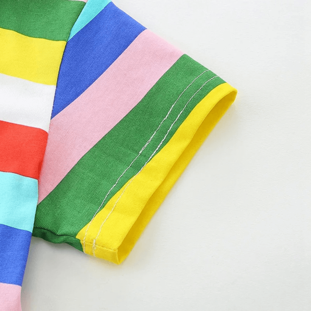 Rainbow Stripe Girls Summer Dress With Pocket - Beekee