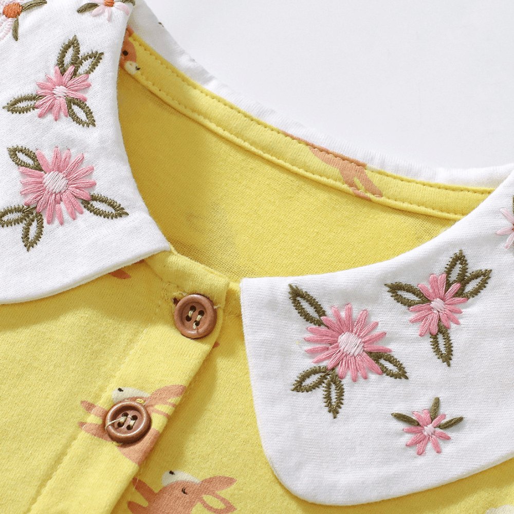 Sweet Bunny Print Girls Dress With Puff Sleeves - Beekee
