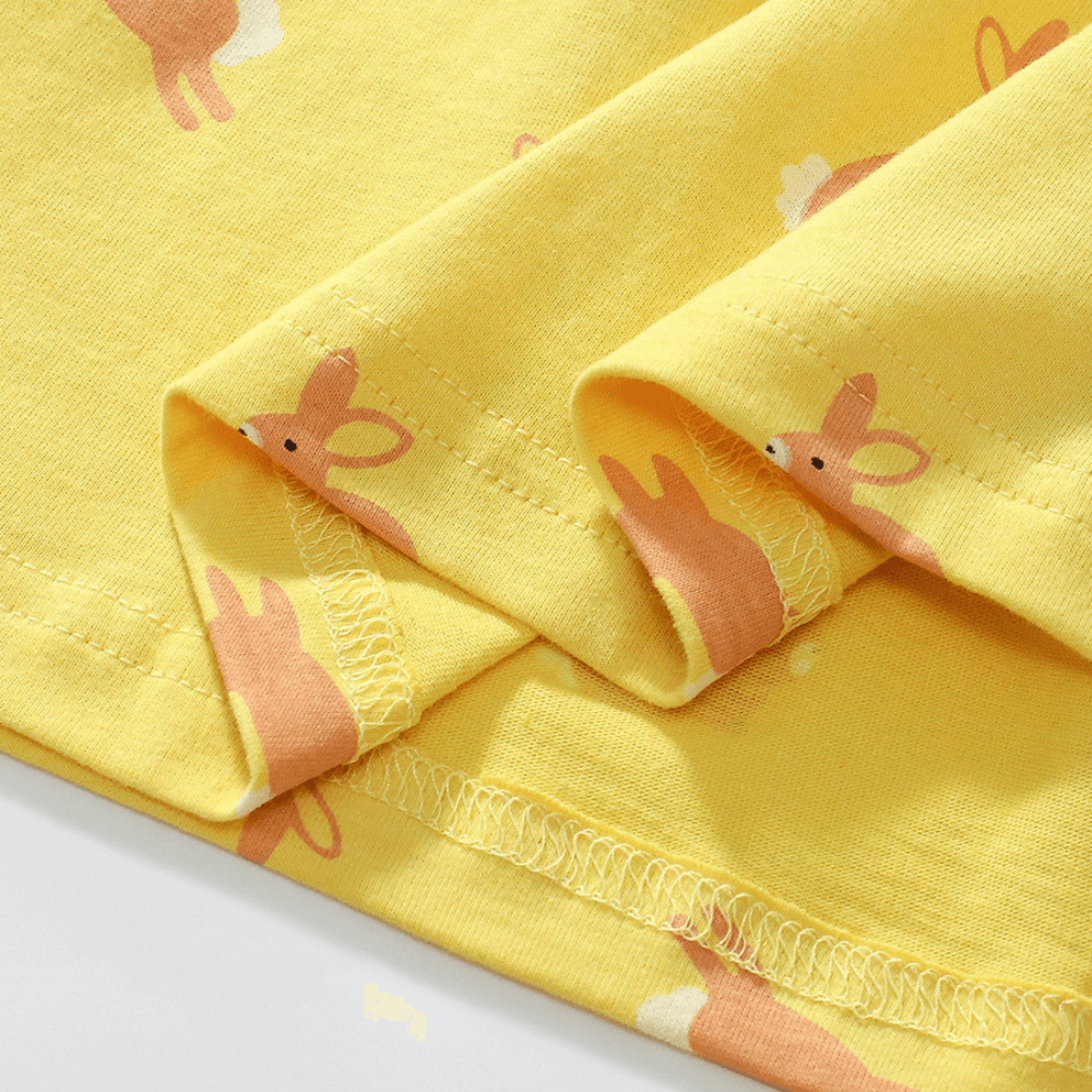 Sweet Bunny Print Girls Dress With Puff Sleeves - Beekee