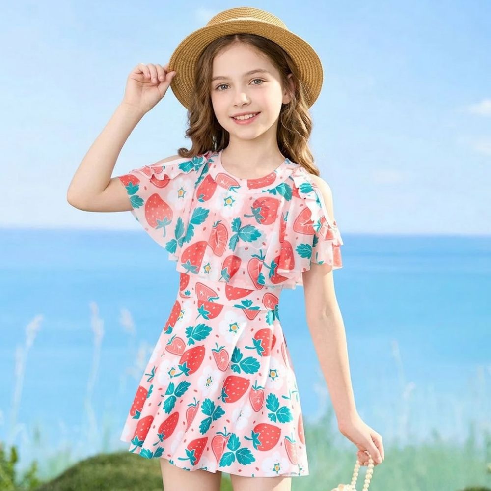 Adorable Tropical Floral Girls' Swim Set-Beekee