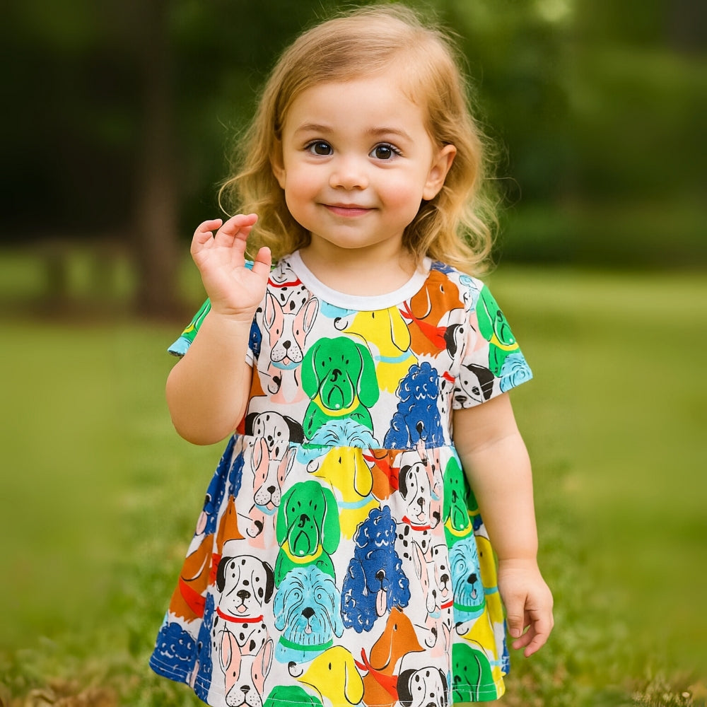 Adorable Colorful Puppy Girls Dress - Beekee