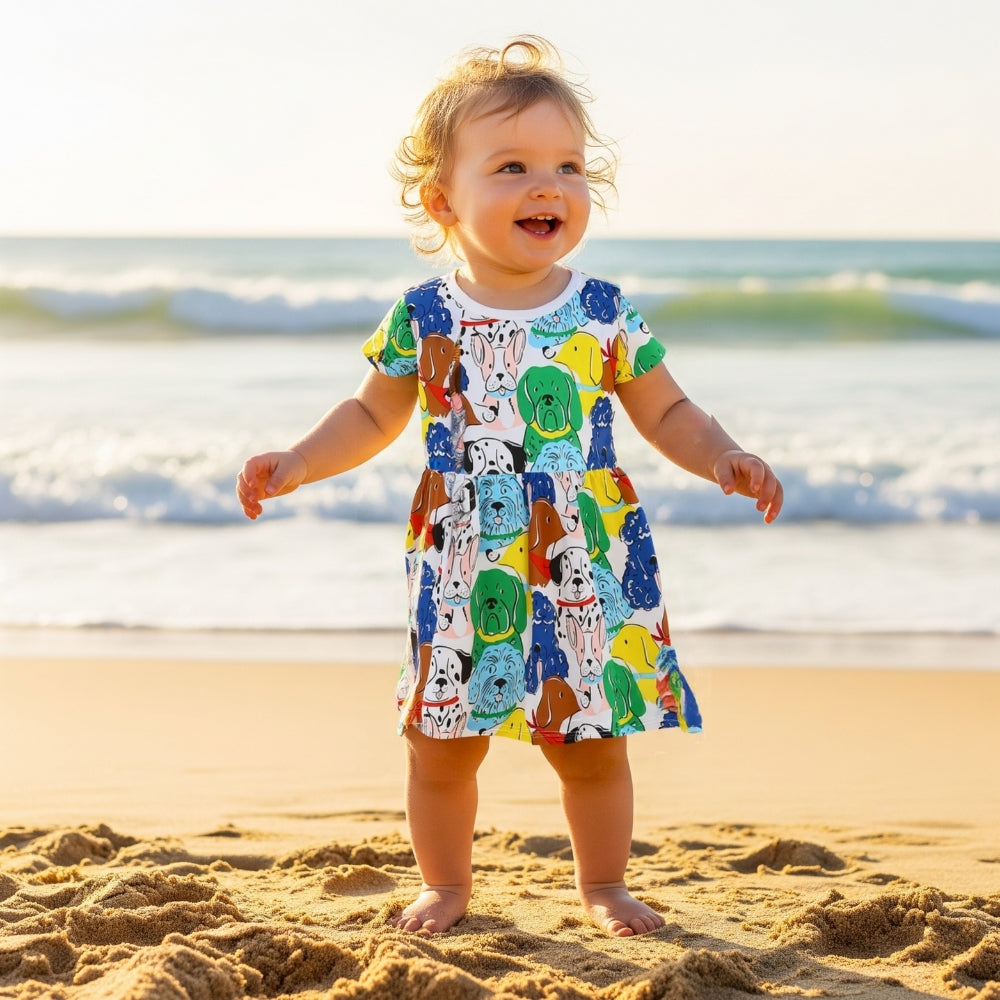 Adorable Colorful Puppy Girls Dress - Beekee