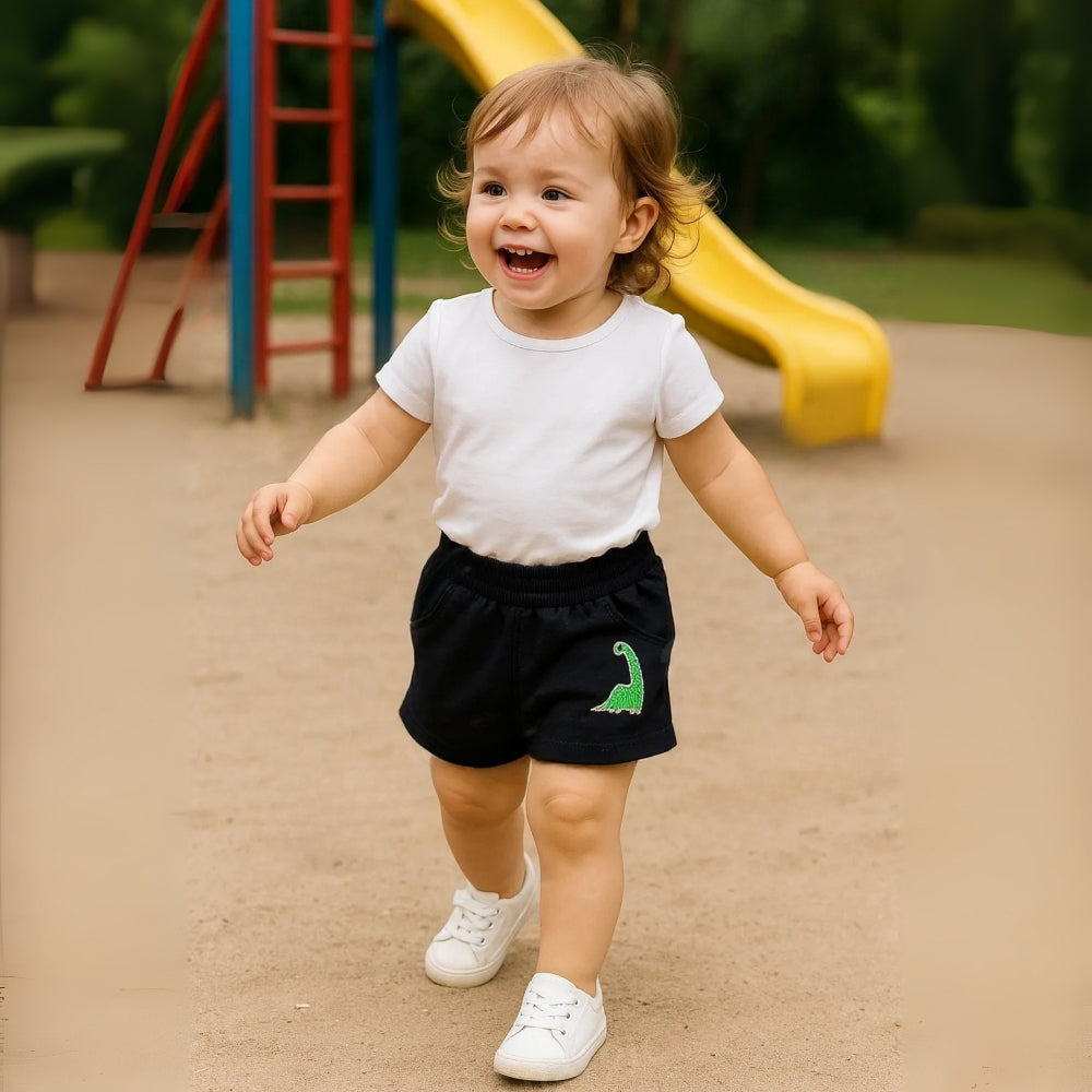 Boys Dinosaur Embroidered Cotton Shorts - Beekee