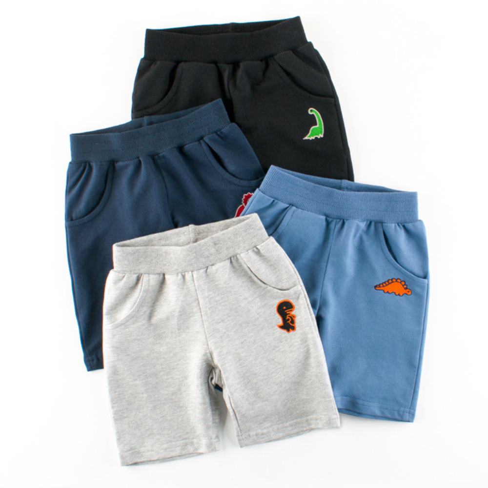 Boys Dinosaur Embroidered Cotton Shorts - Beekee