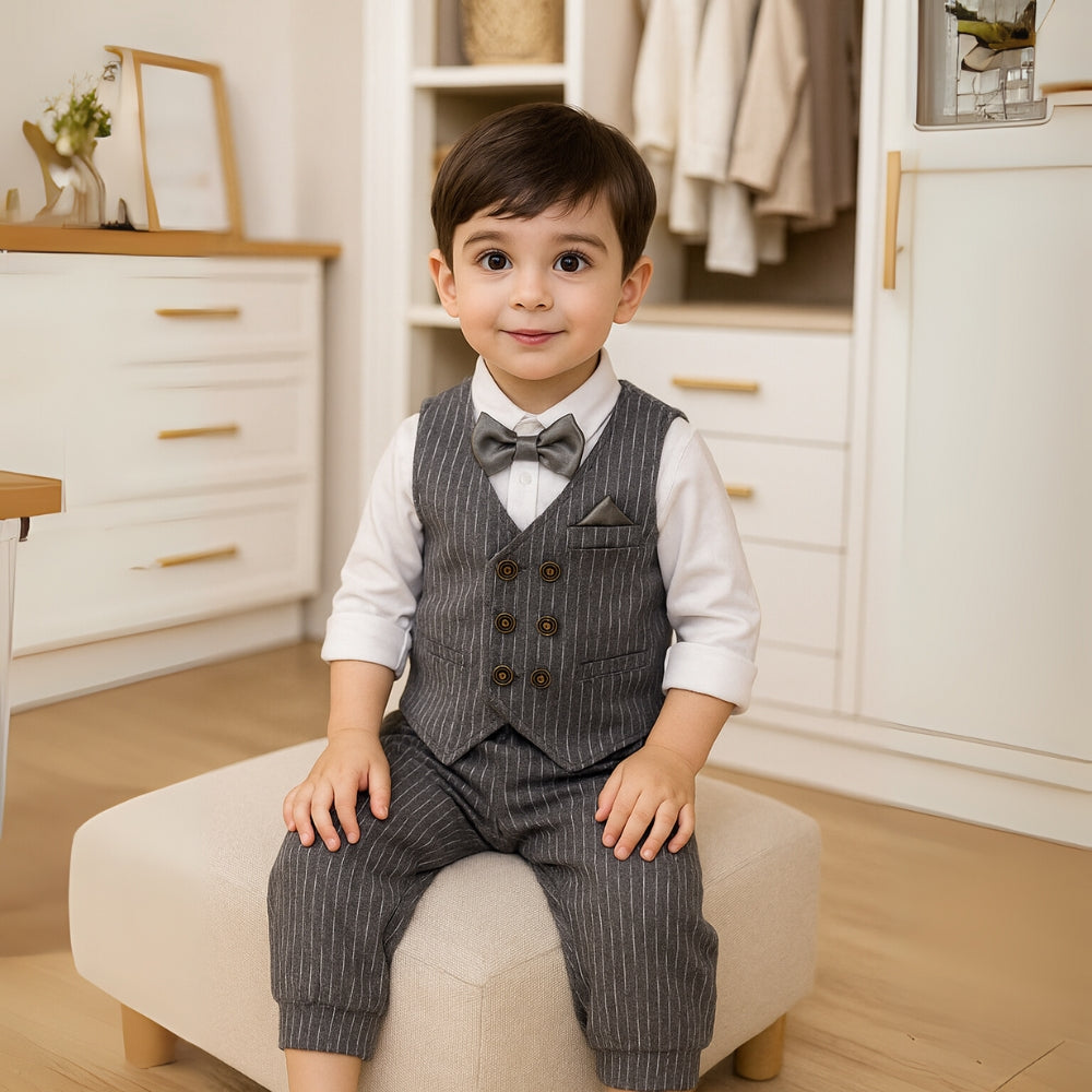 Boys Formal Pinstripe Bow Tie Suit Set - Beekee