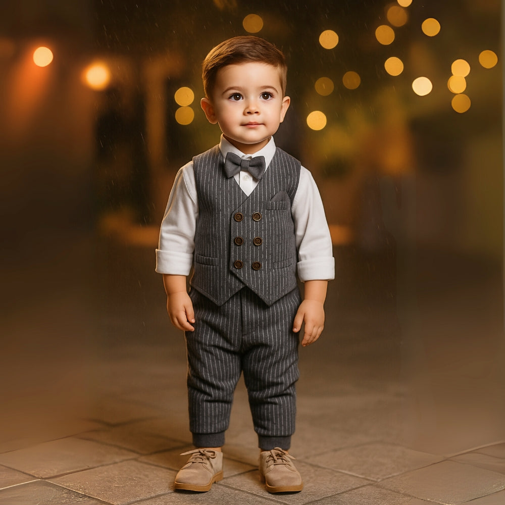 Boys Formal Pinstripe Bow Tie Suit Set - Beekee
