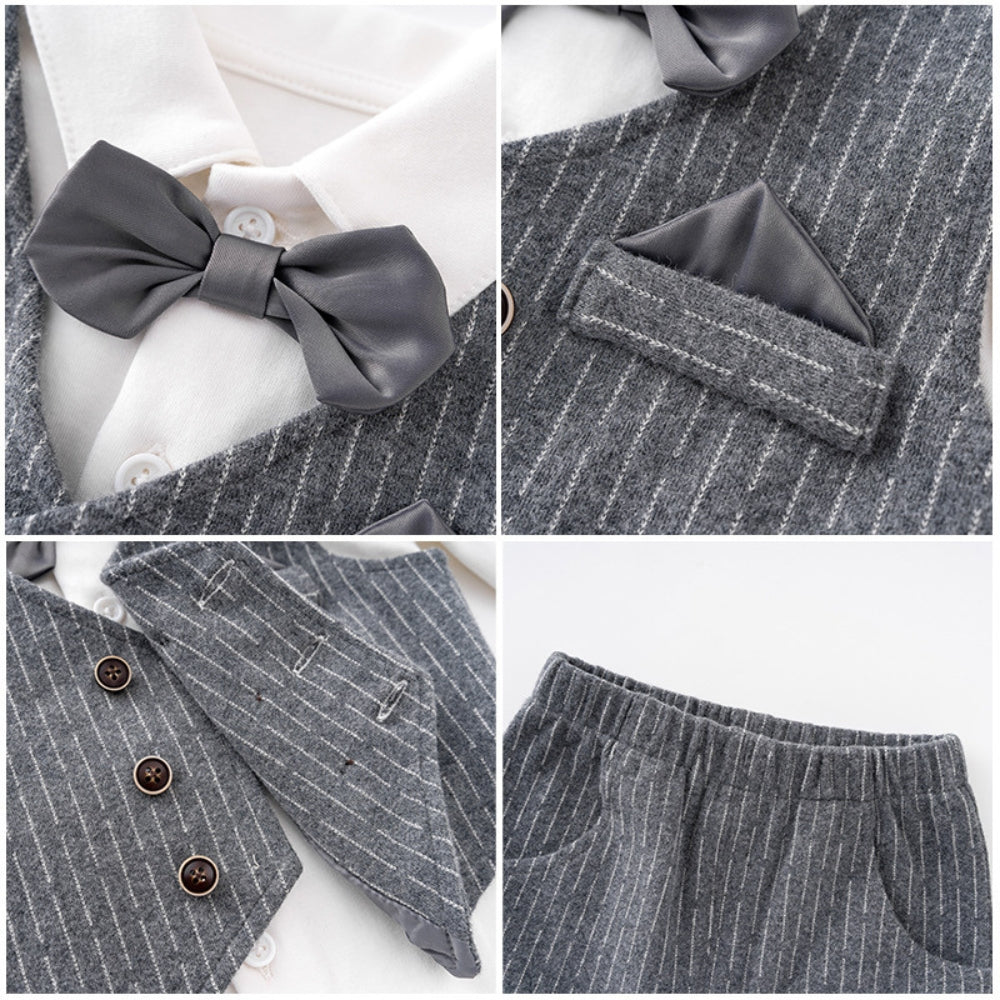 Boys Formal Pinstripe Bow Tie Suit Set - Beekee