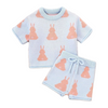 Bunny Print Knitted Girls Top and Shorts Set - Beekee
