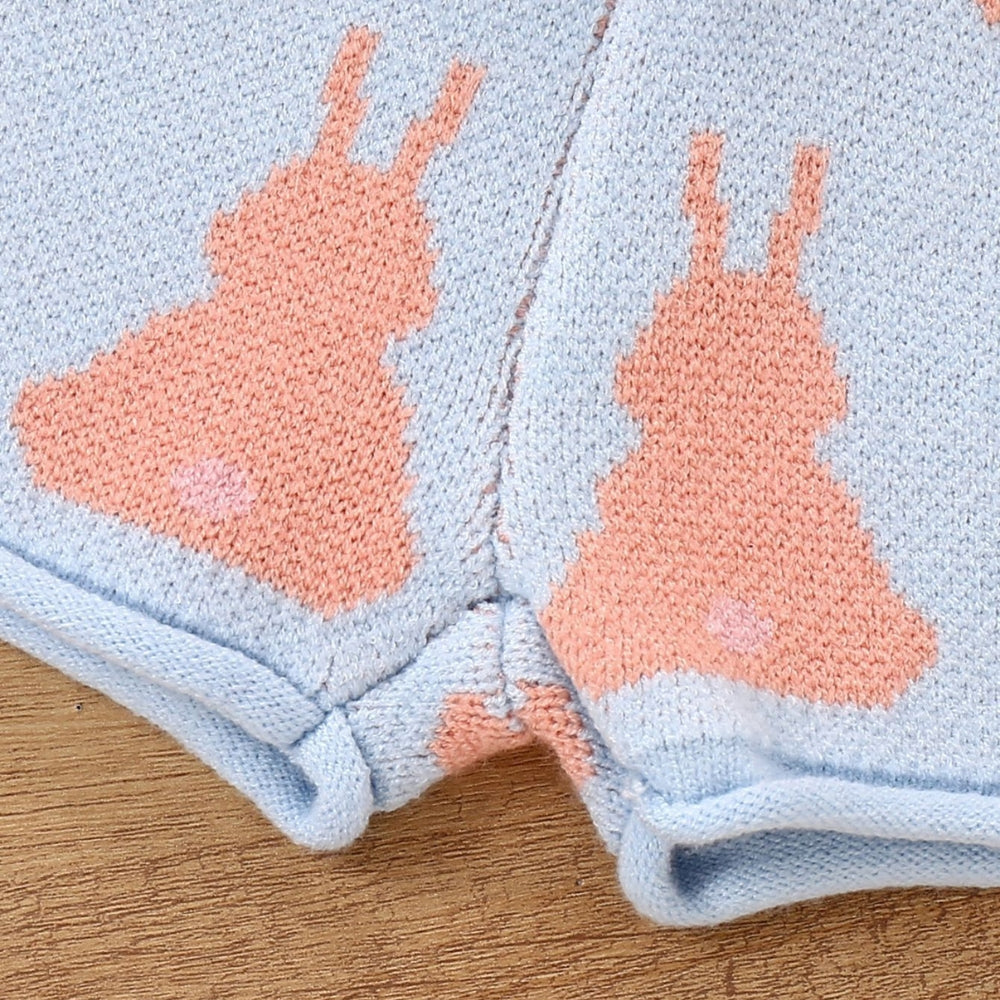 Bunny Print Knitted Girls Top and Shorts Set - Beekee