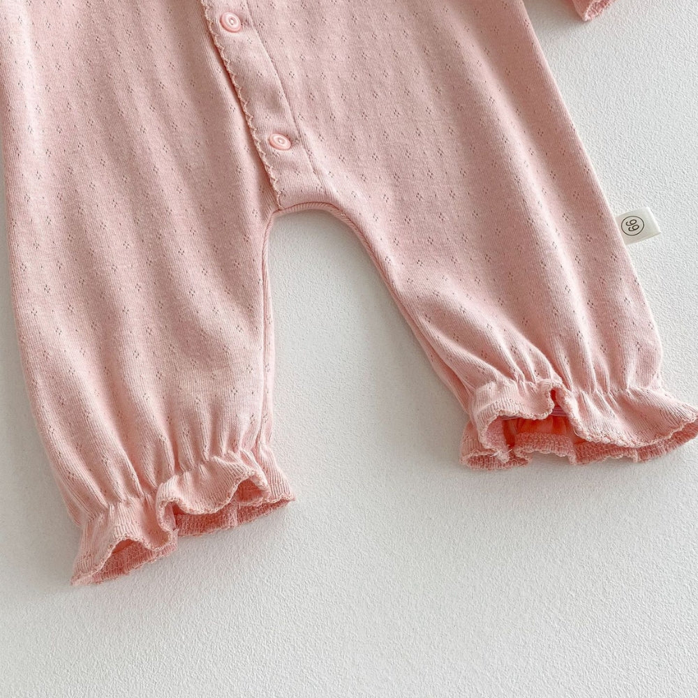 Button Up Ruffle Trim Jumpsuit - Beekee