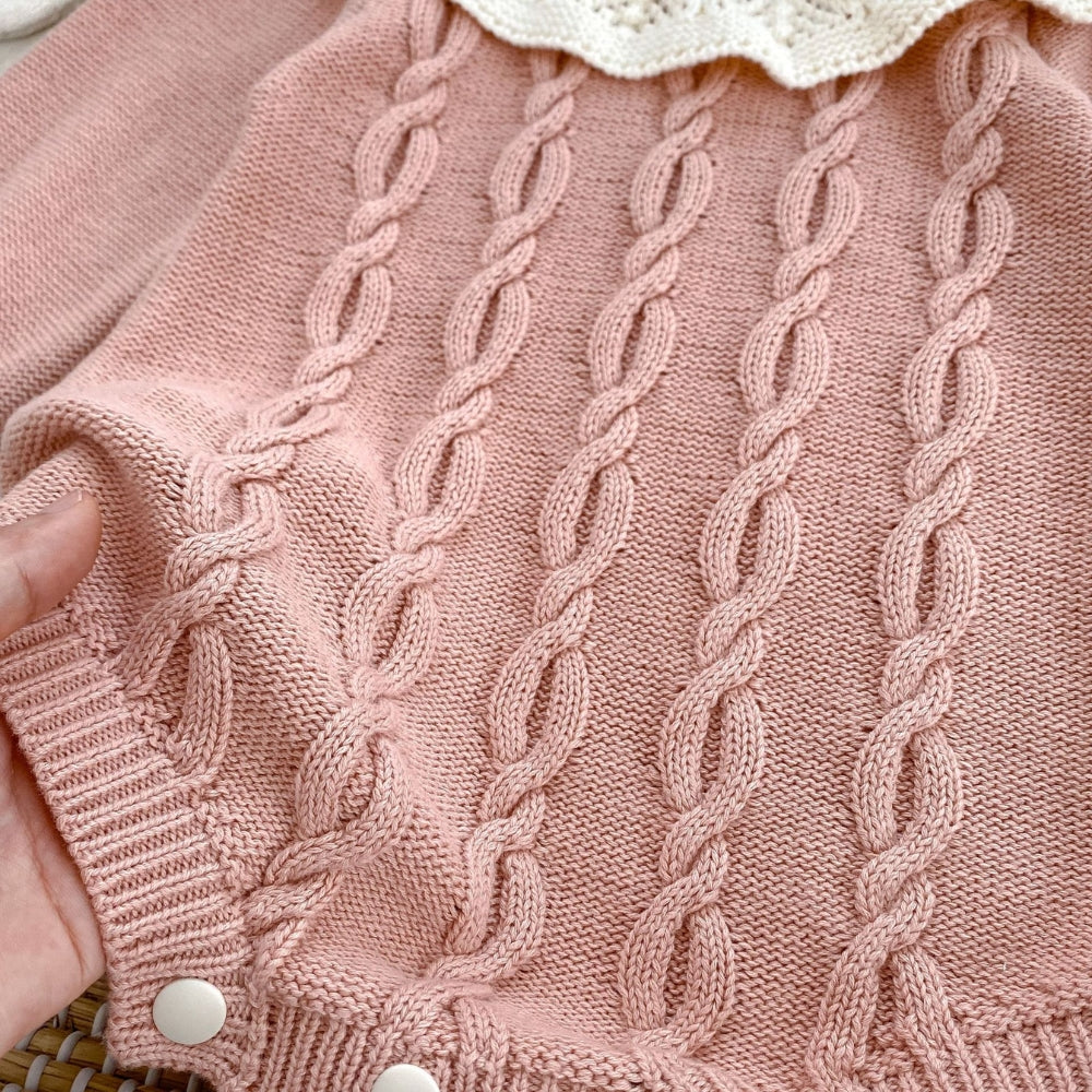 Cable Knit Lace Collar Baby Romper - Beekee