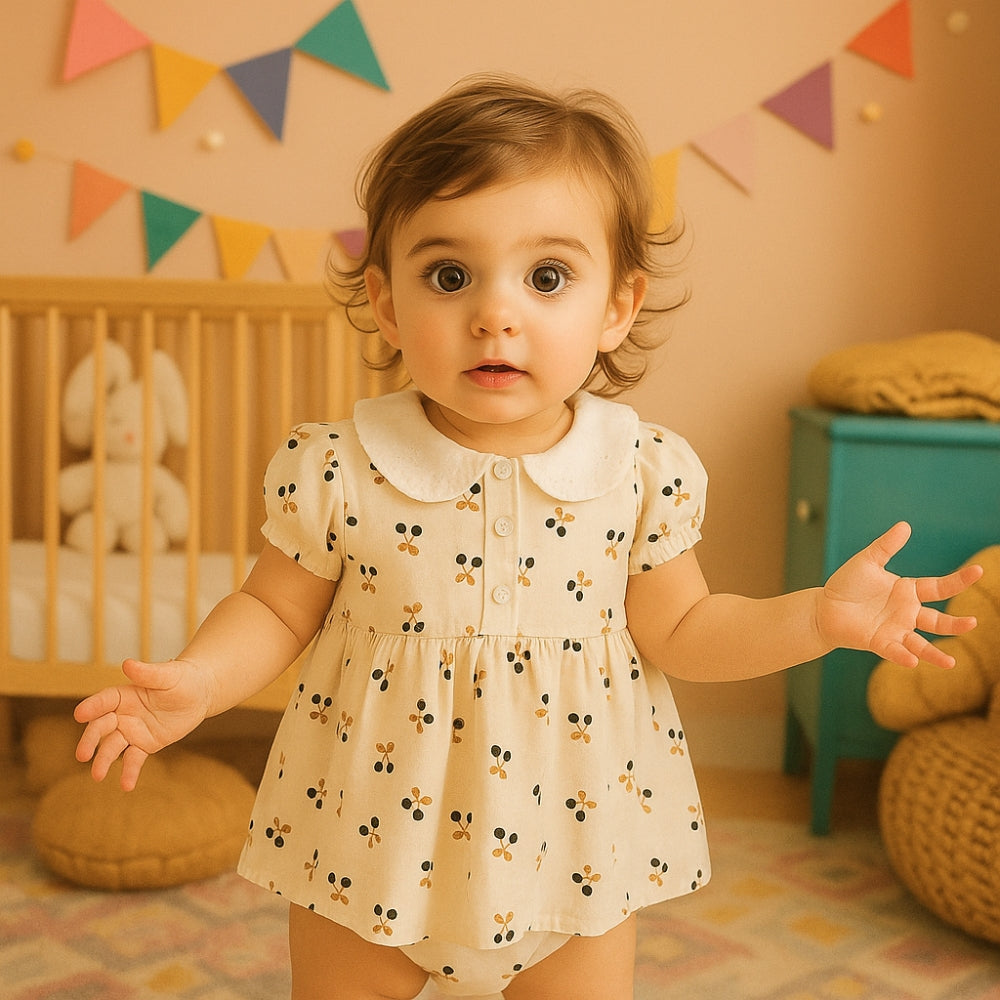Cherry Print Girl Romper Dress - Beekee