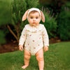 Cherry Print Ruffle Neck Romper and Bonnet Set - Beekee