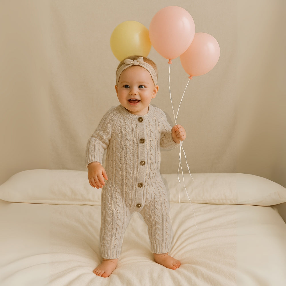 Cozy Cable Knit Button-Up Romper - Beekee