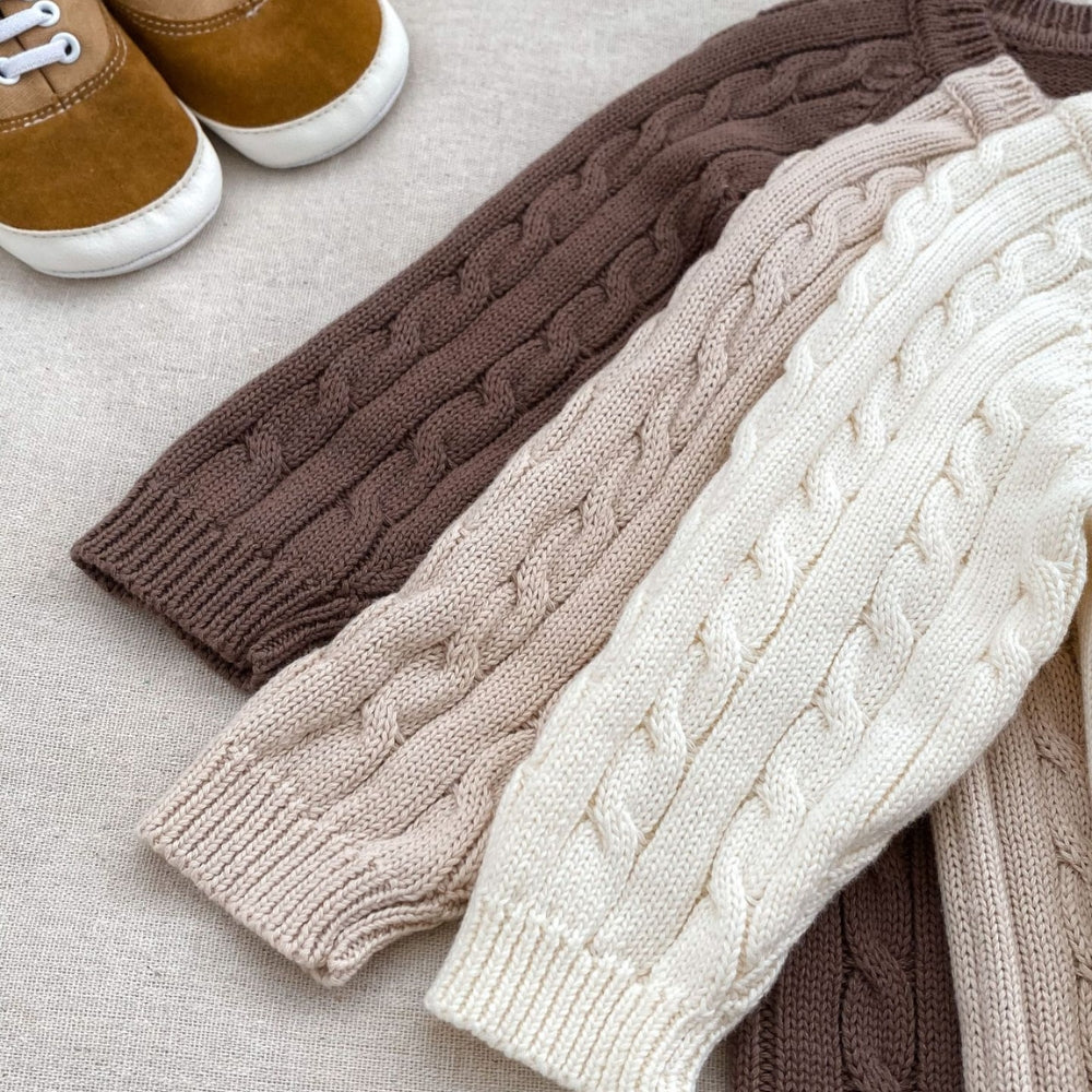 Cozy Cable Knit Button-Up Romper - Beekee