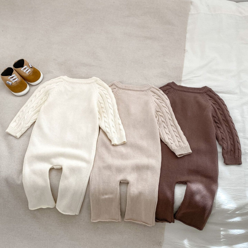 Cozy Cable Knit Button-Up Romper - Beekee
