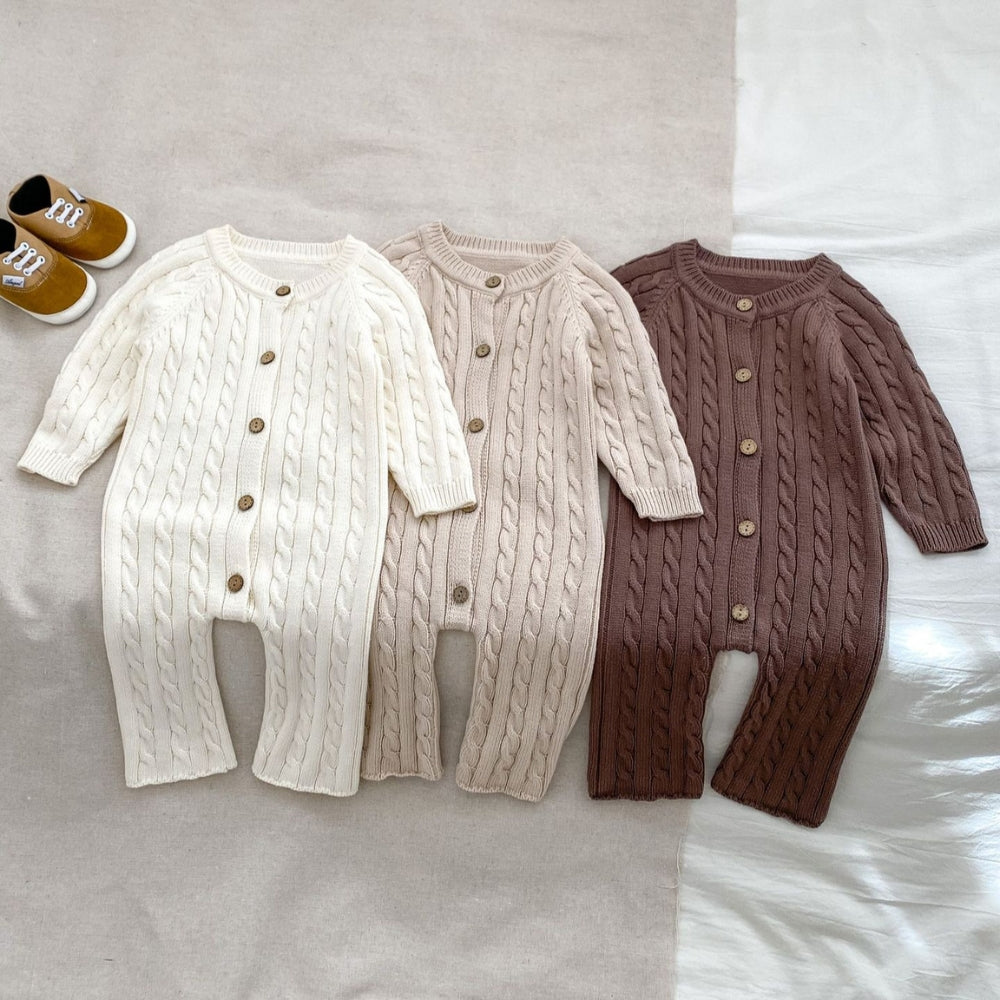 Cozy Cable Knit Button-Up Romper - Beekee