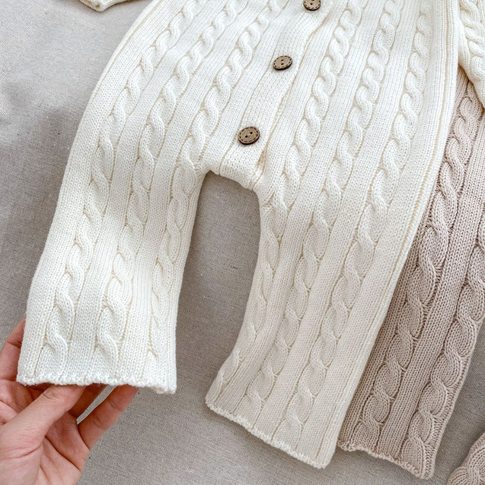 Cozy Cable Knit Button-Up Romper - Beekee