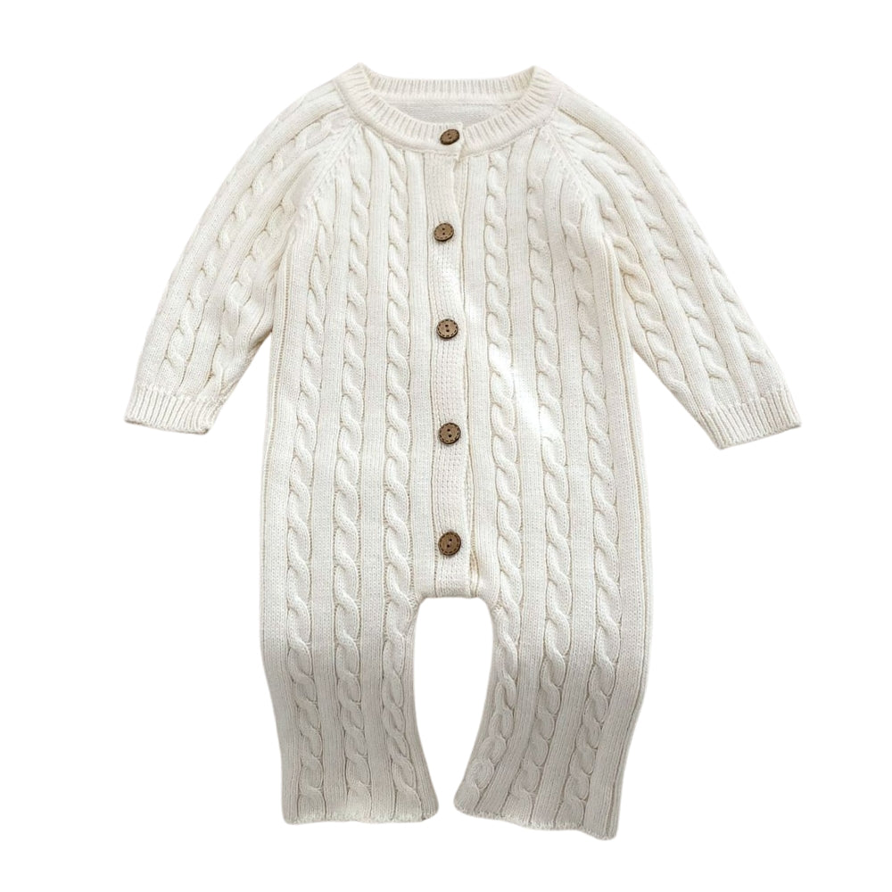 Cozy Cable Knit Button-Up Romper - Beekee