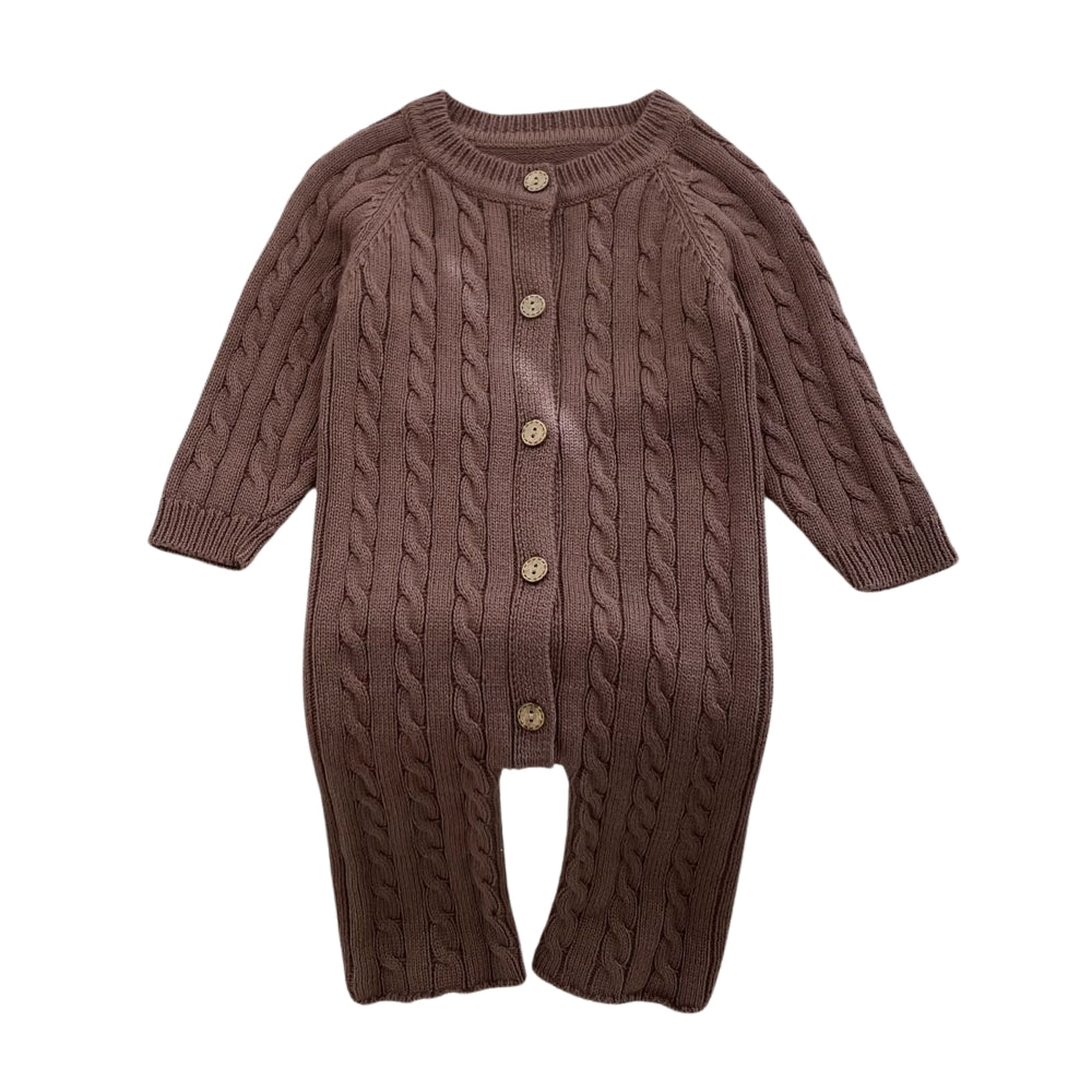 Cozy Cable Knit Button-Up Romper - Beekee