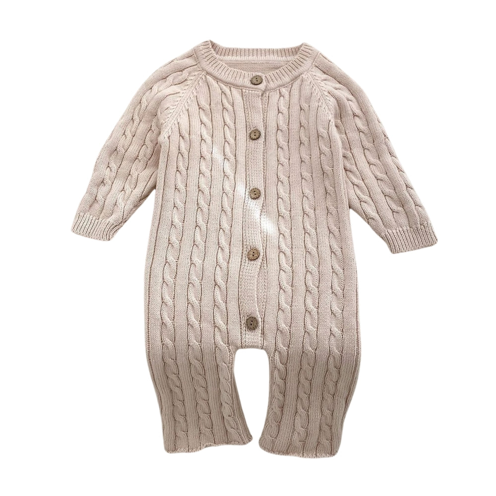Cozy Cable Knit Button-Up Romper - Beekee