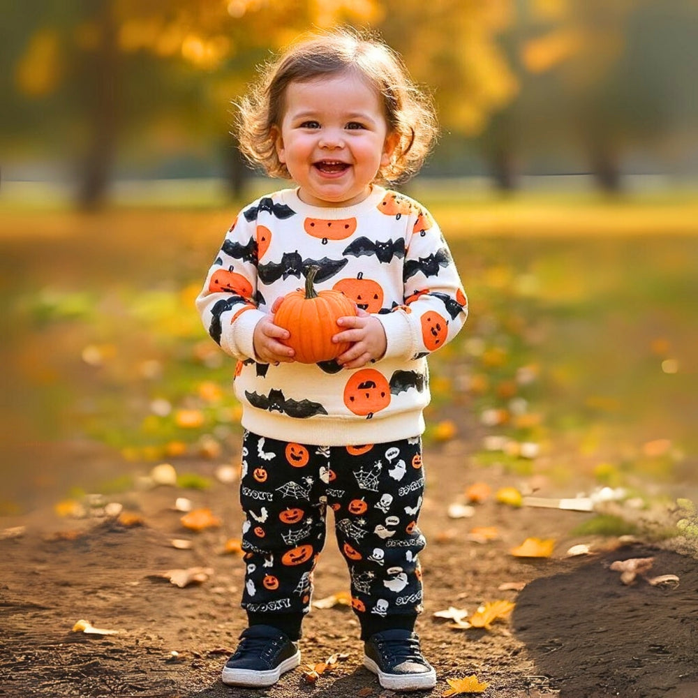 Cozy Halloween Pumpkin and Bat Kids Pajama Set - Beekee