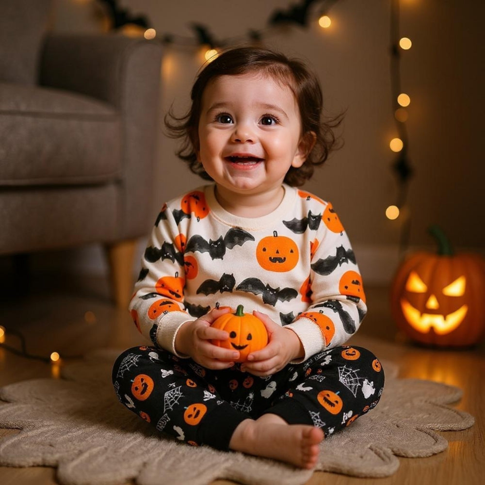Cozy Halloween Pumpkin and Bat Kids Pajama Set - Beekee
