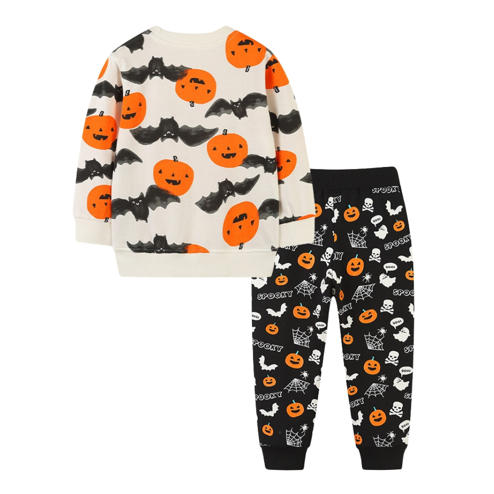Cozy Halloween Pumpkin and Bat Kids Pajama Set - Beekee