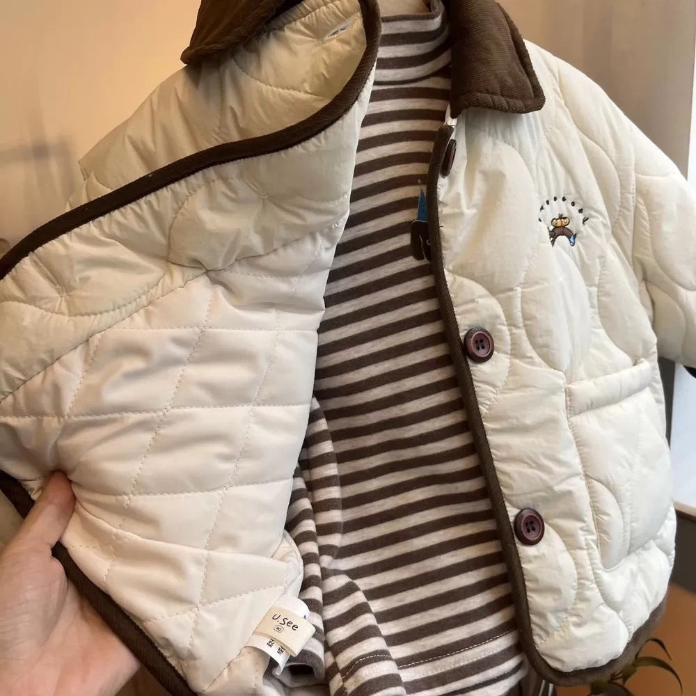 Cozy Quilted Bear Patch Jacket - Beekee