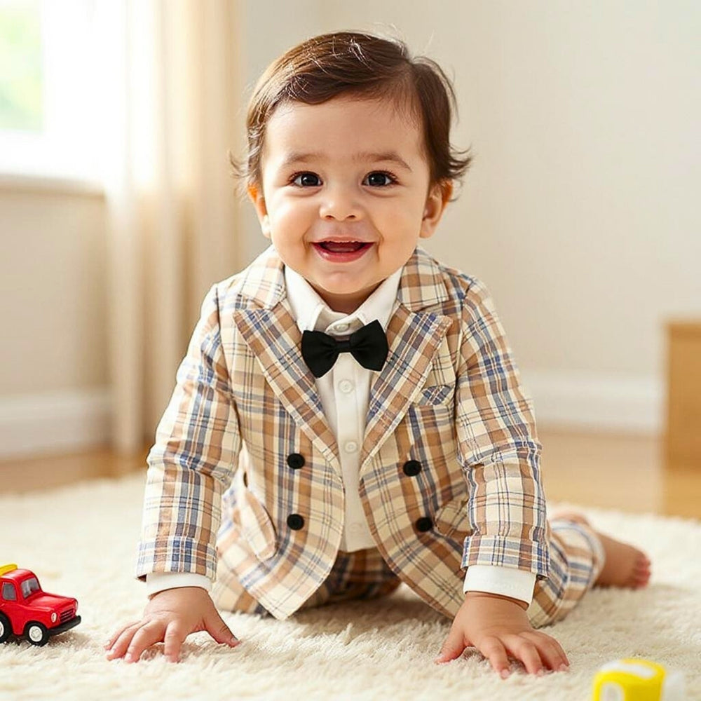 Dapper Plaid Blazer and Bow Tie Boys Set - Beekee