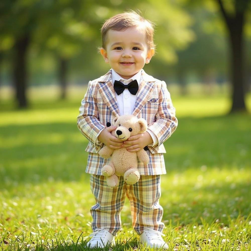 Dapper Plaid Blazer and Bow Tie Boys Set - Beekee