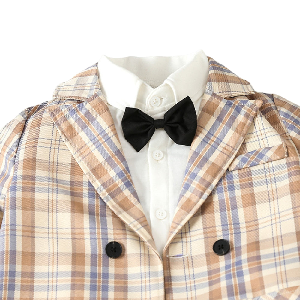 Dapper Plaid Blazer and Bow Tie Boys Set - Beekee