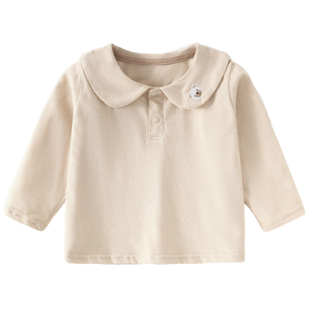 Embroidered Bear Collar Girls Long Sleeve Top - Beekee