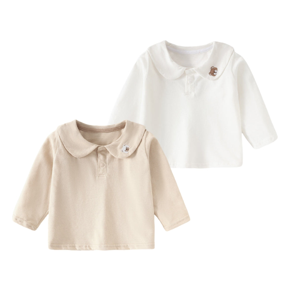 Embroidered Bear Collar Girls Long Sleeve Top - Beekee
