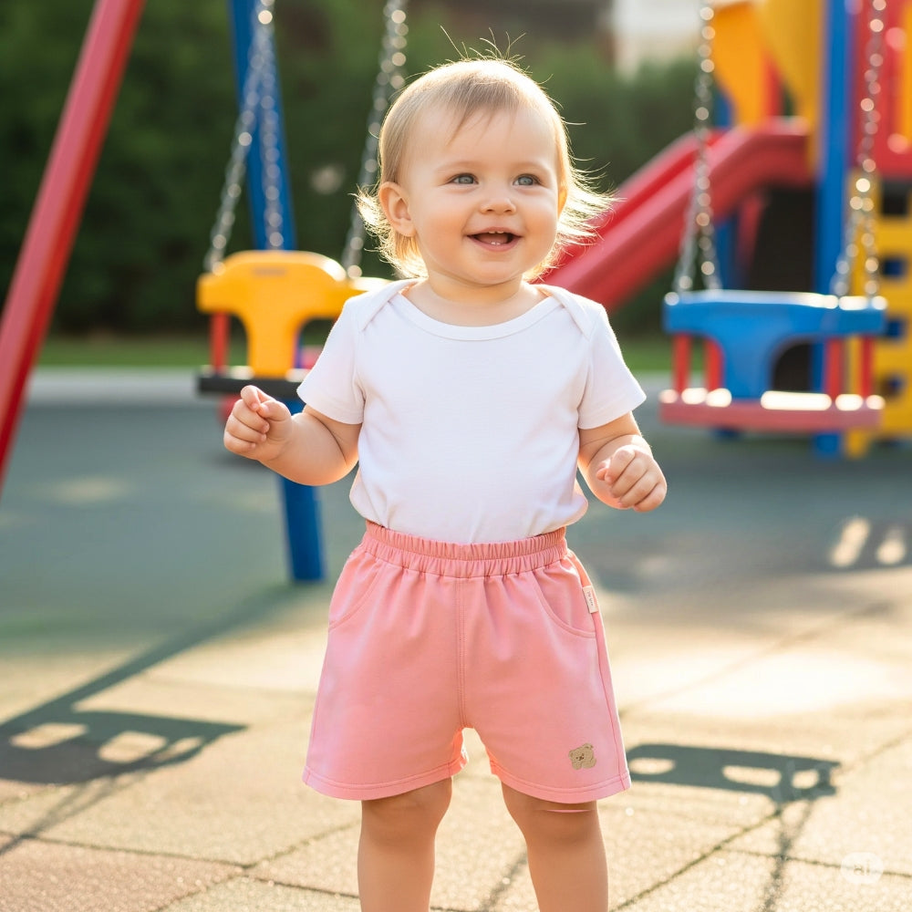 Embroidered Bear Cotton Shorts - Beekee