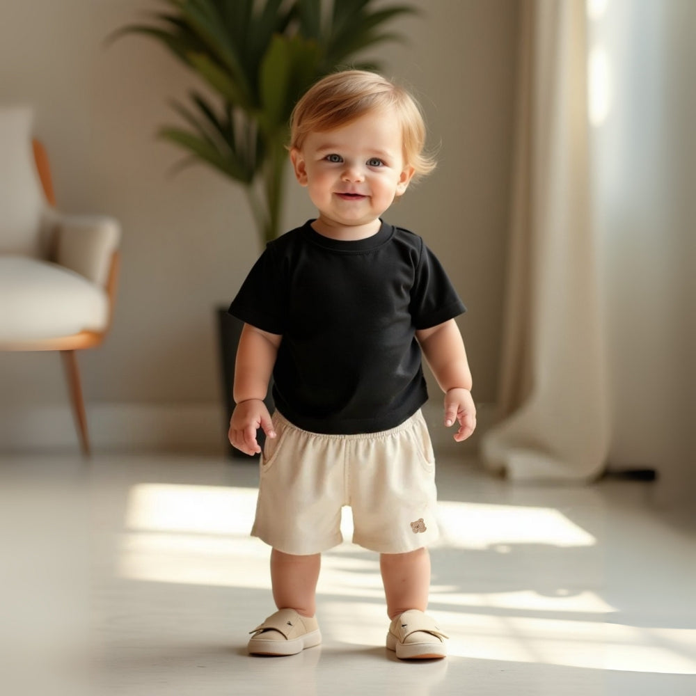 Embroidered Bear Cotton Shorts - Beekee