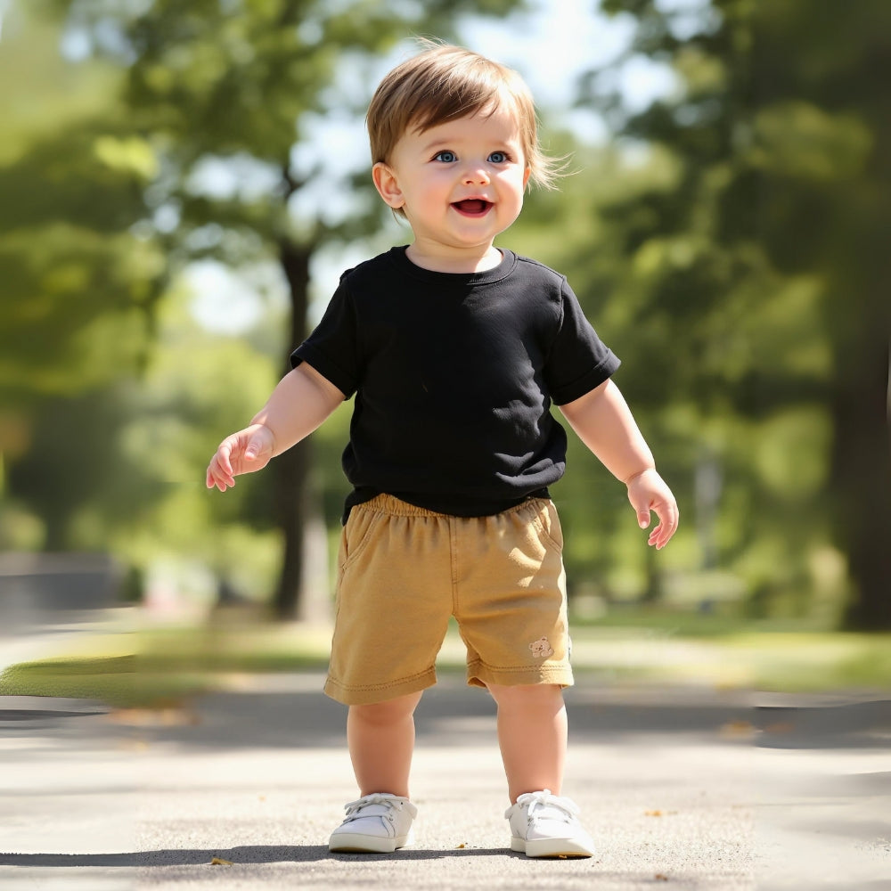 Embroidered Bear Cotton Shorts - Beekee