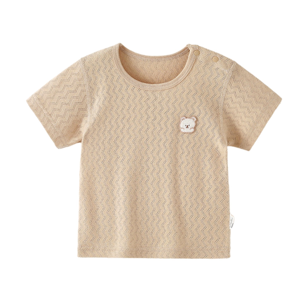 Embroidered Patch Cotton Kids Snap-Shoulder Shirt - Beekee