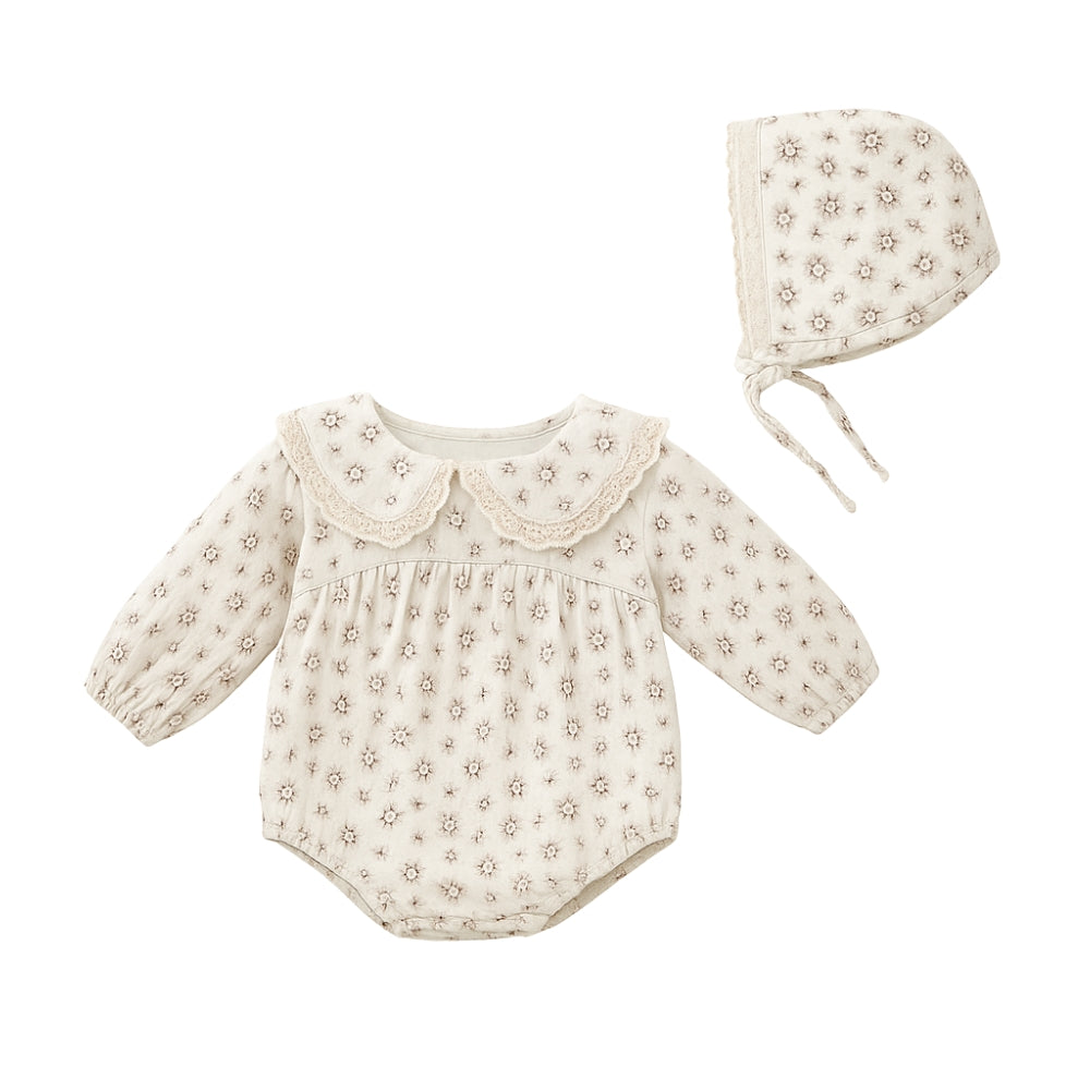 Floral Cotton Romper and Bonnet Set - Beekee