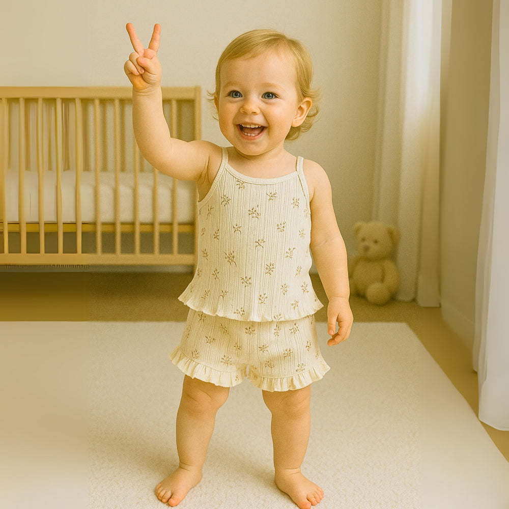 Floral Ruffle Tank Top and Shorts Set - Beekee