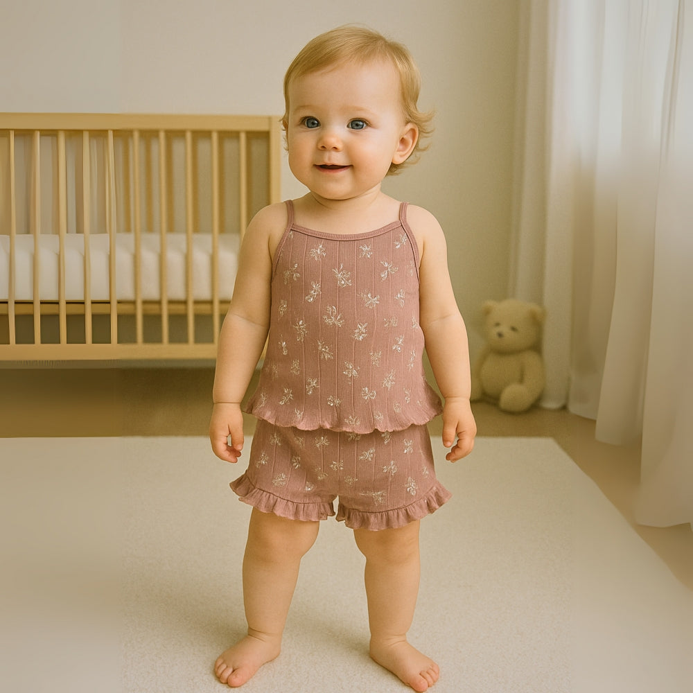 Floral Ruffle Tank Top and Shorts Set - Beekee